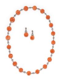 PLATINUM, DIAMOND AND CARVED CORAL CONVERTIBLE SET