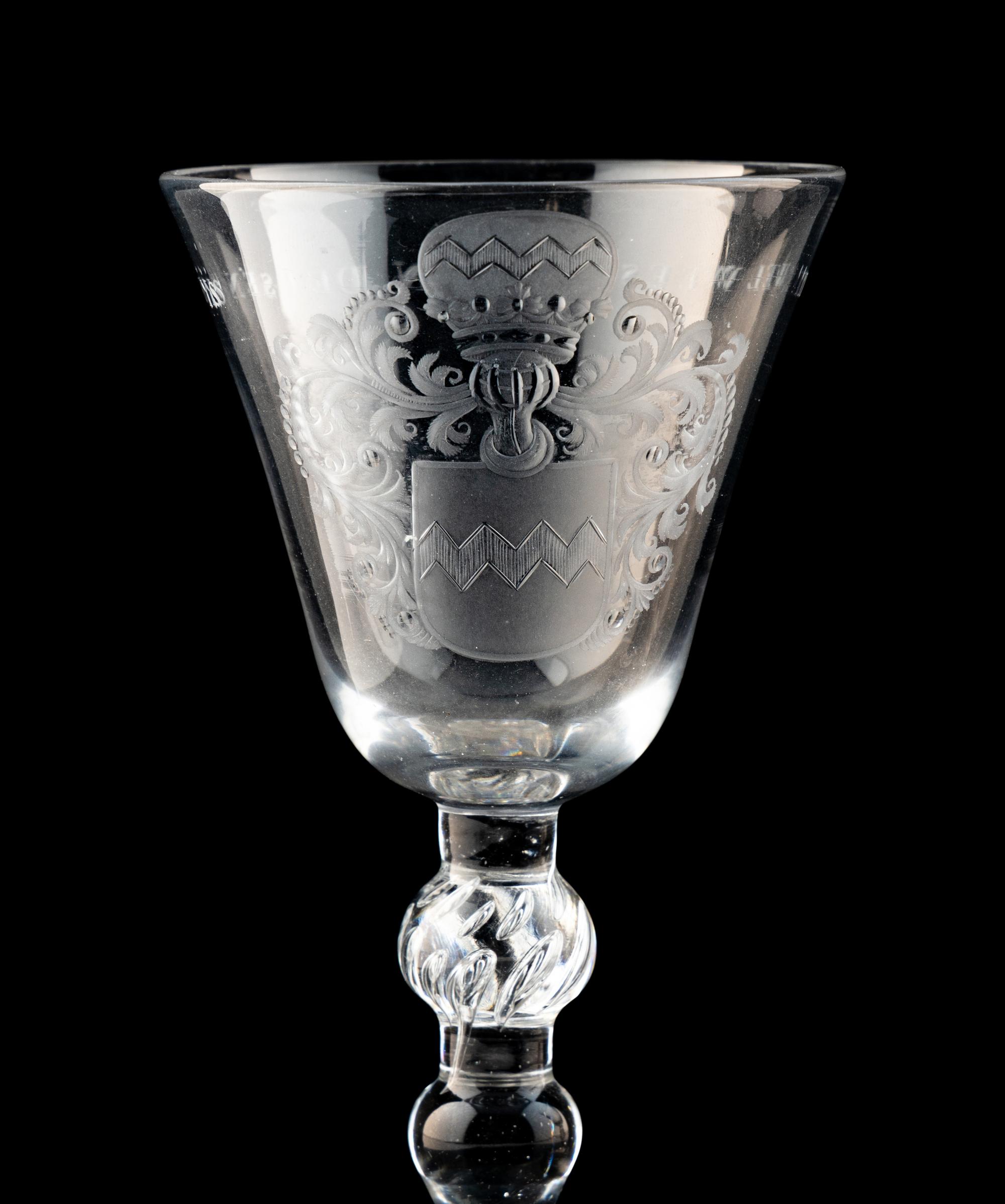 A Dutch Engraved Armorial Wine Glass