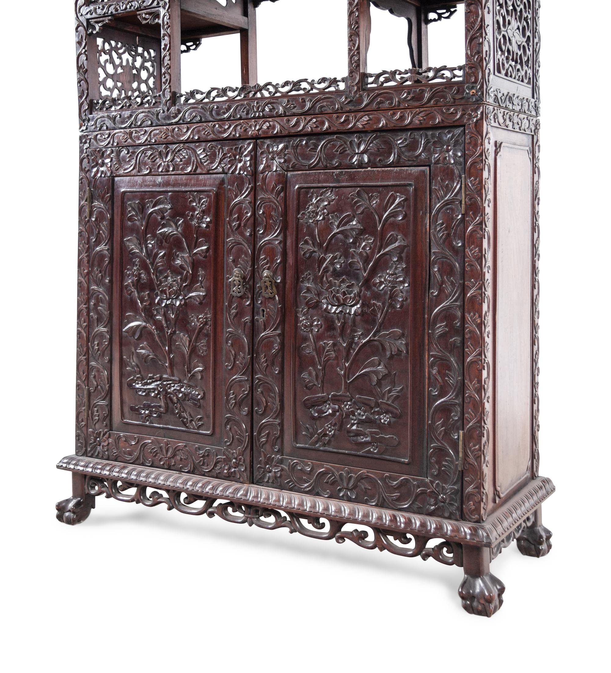 A Chinese Export Hardwood Displaying Cabinet