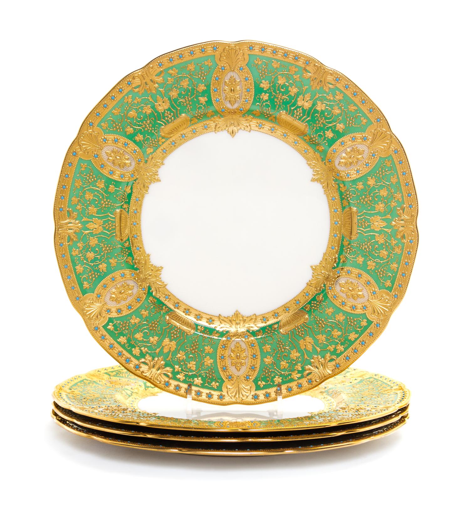 A Set of Four Lenox Porcelain Plates, Diameter 10 1/2 inches. — FRANK G. HOLMES, CIRCA 1906-1930