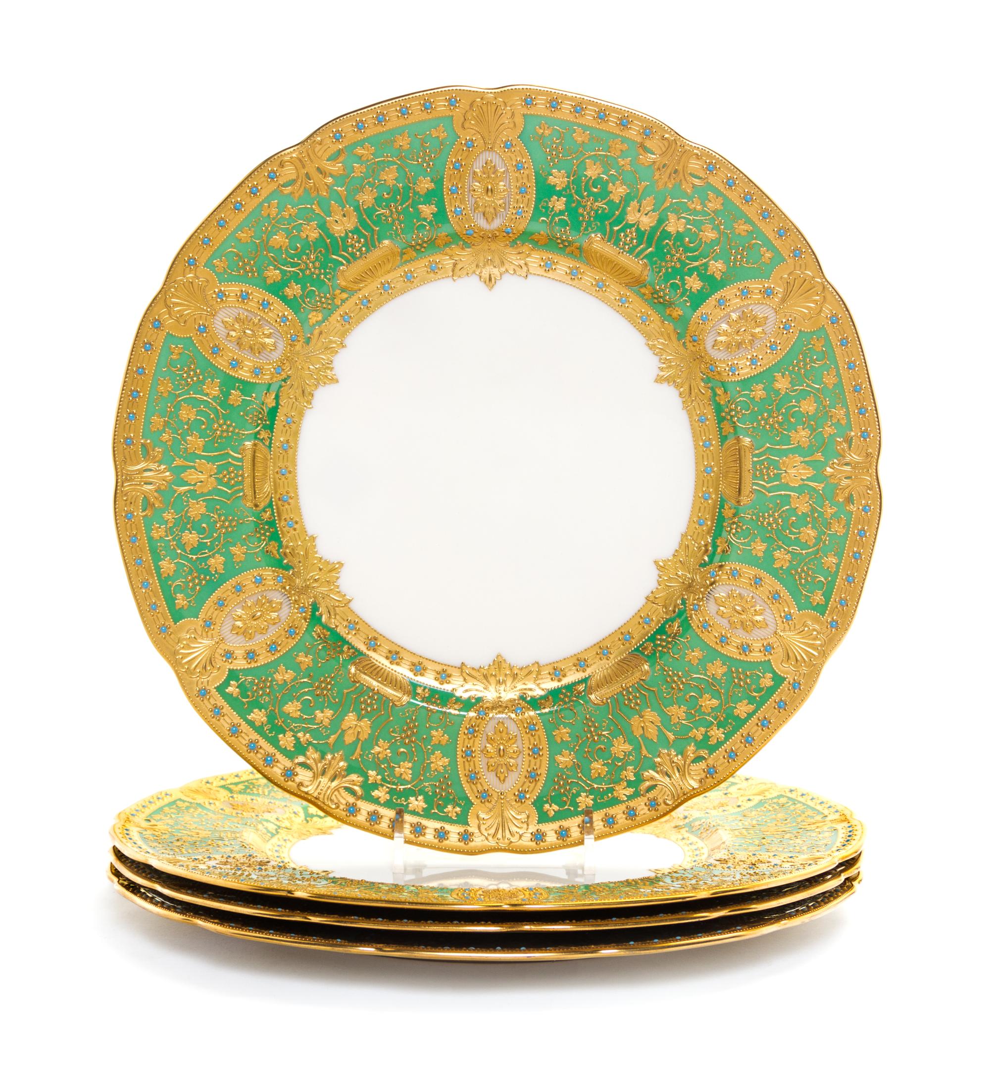 A Set of Four Lenox Porcelain Plates, Diameter 10 1/2 inches. — FRANK G. HOLMES, CIRCA 1906-1930