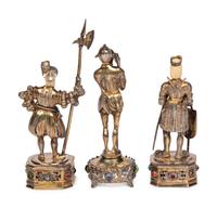 A Set of Three German Silver and Hardstone-Mounted Figures