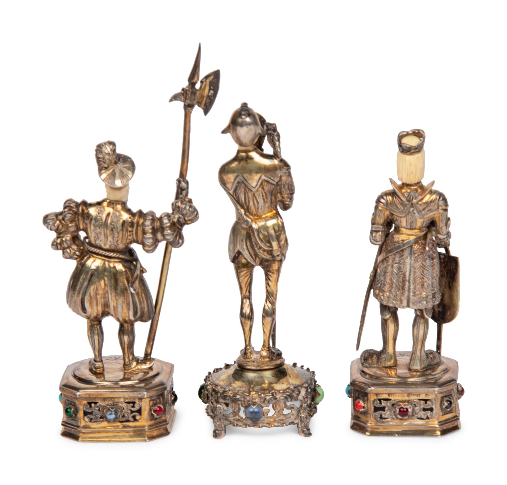 A Set of Three German Silver and Hardstone-Mounted Figures