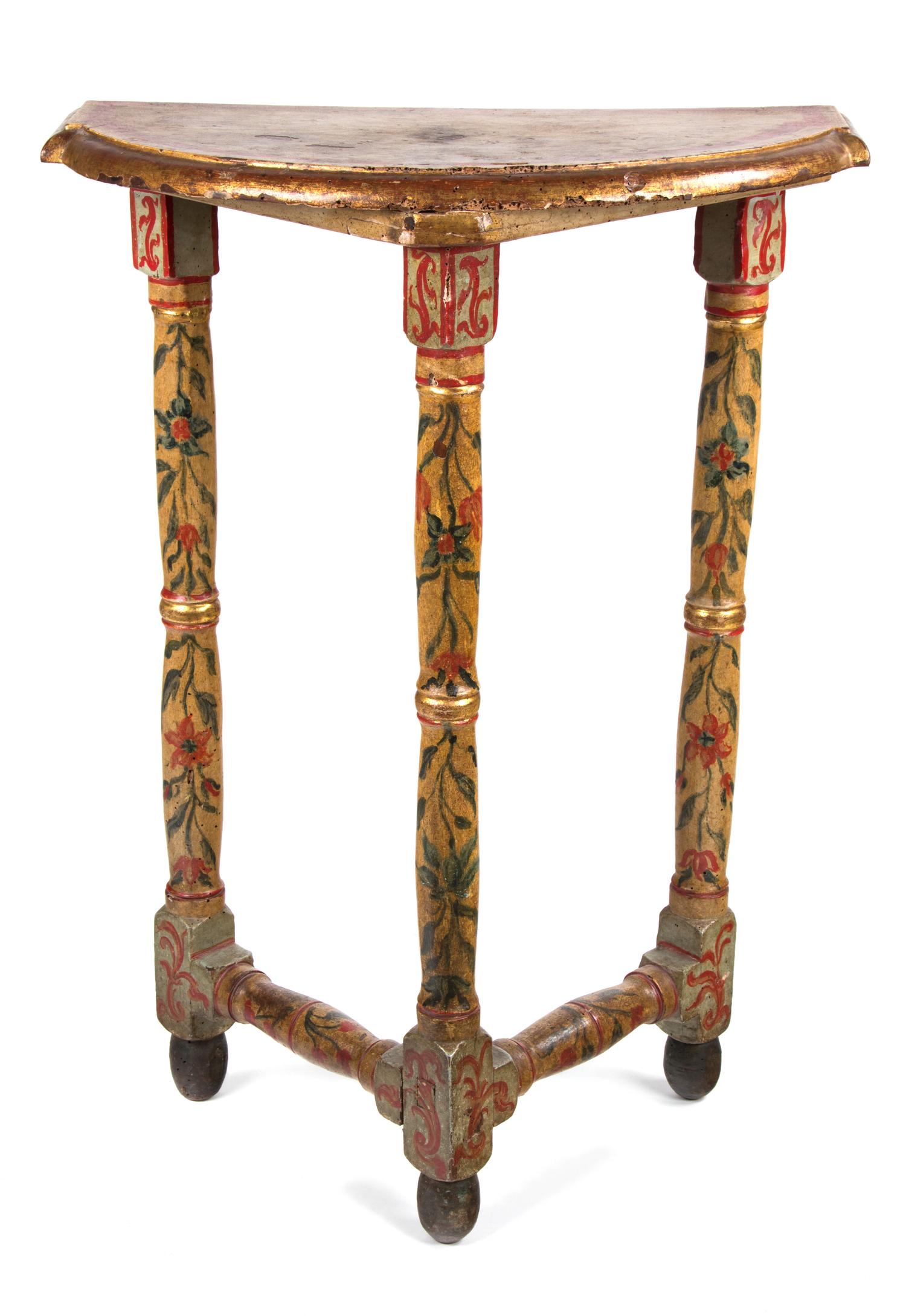 An Italian Painted Console Table Height 36 1/2 x width 26 x depth 13 1/2 inches. — 19TH CENTURY