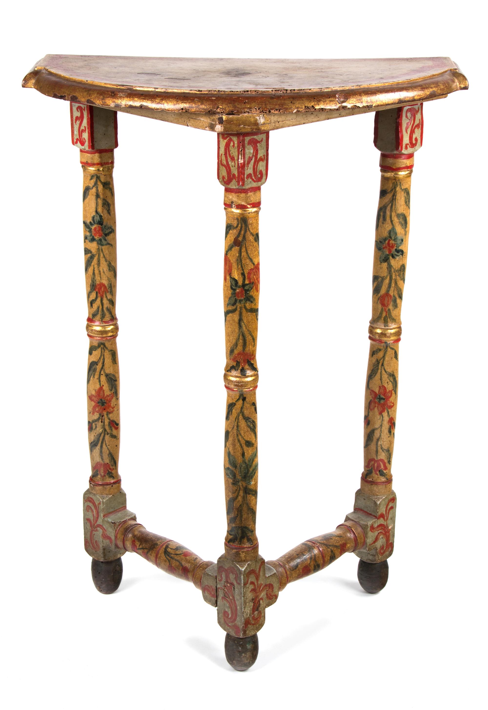 An Italian Painted Console Table Height 36 1/2 x width 26 x depth 13 1/2 inches. — 19TH CENTURY