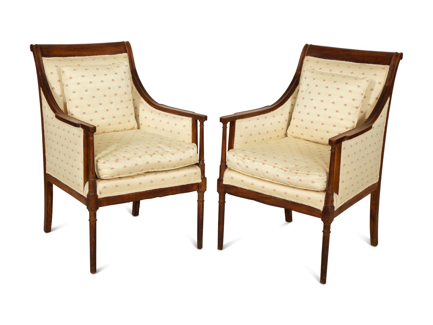 A Pair of Directoire Style Fruitwood Bergères