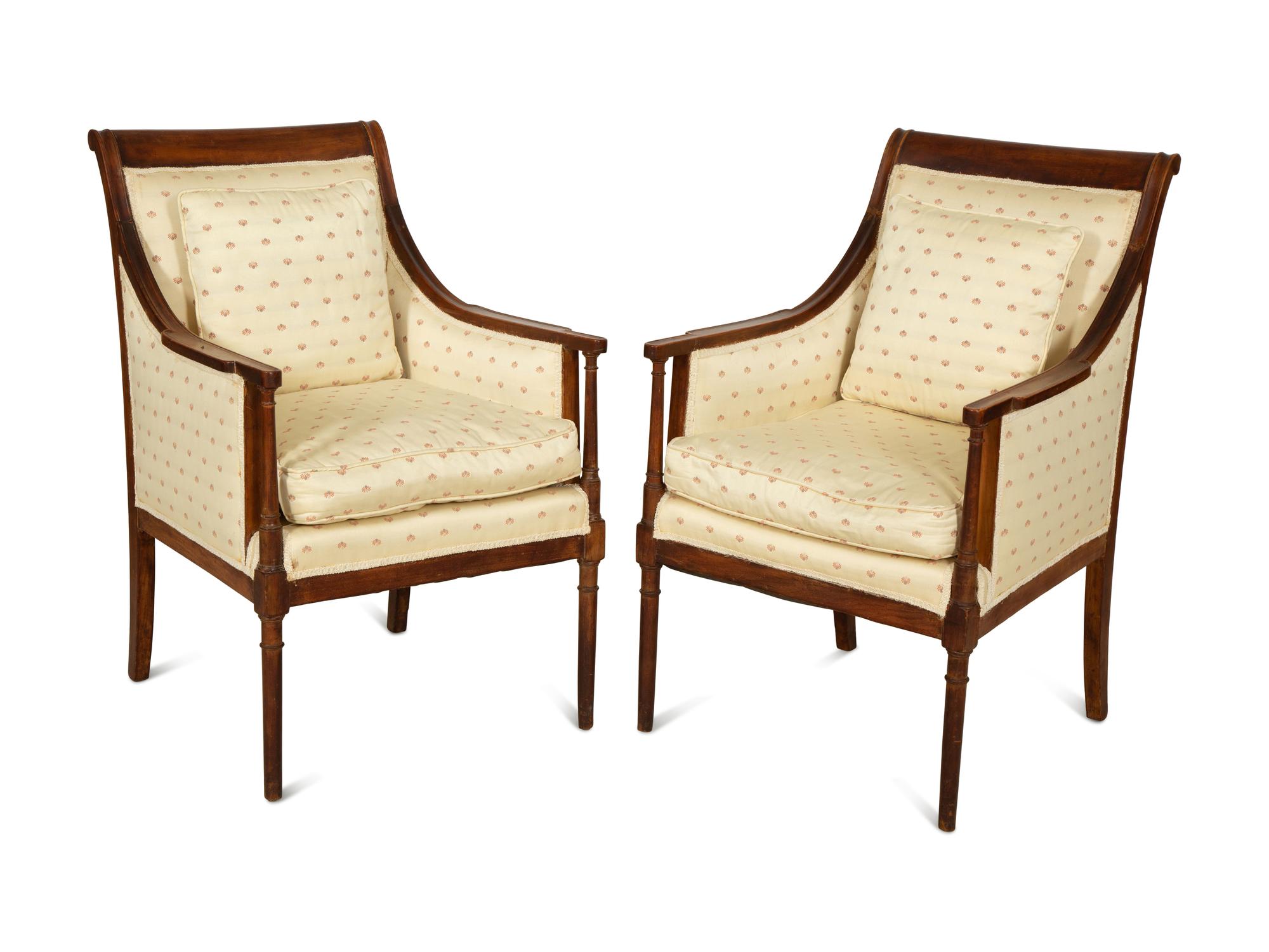 A Pair of Directoire Style Fruitwood Bergères