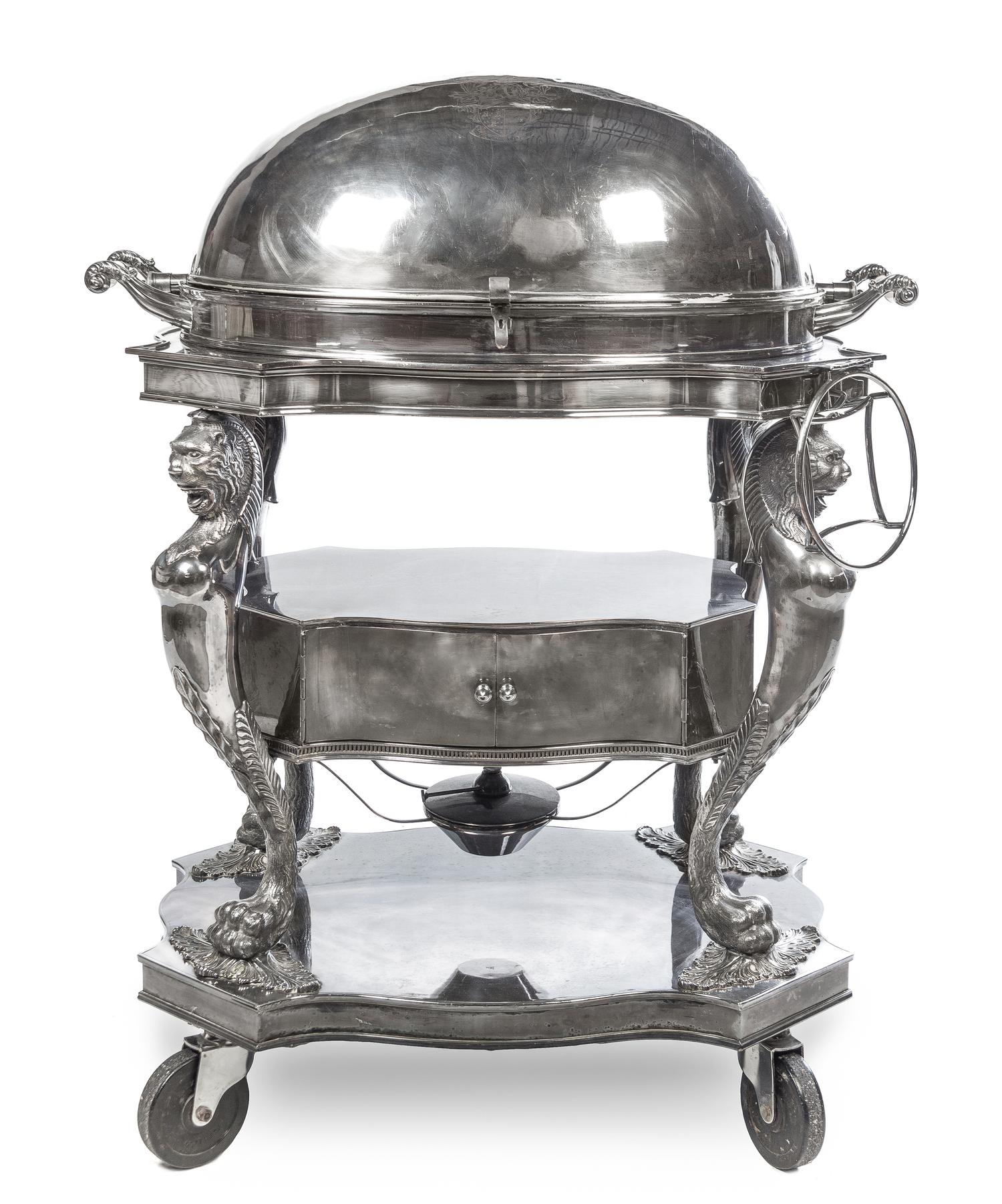 An English Silver-Plate Roast Cart Width 36 inches. — ISRAEL FREEMAN & SON, 20TH CENTURY