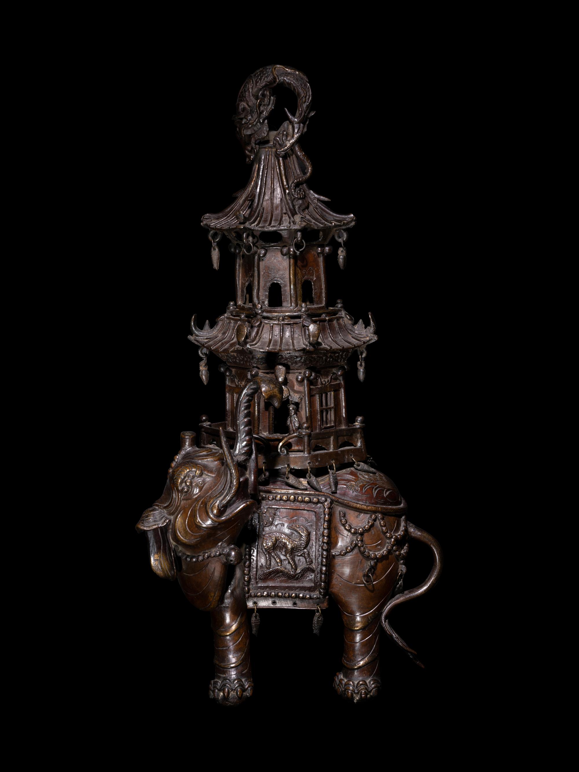 A Chinese Bronze Elephant-Form Incense Burner