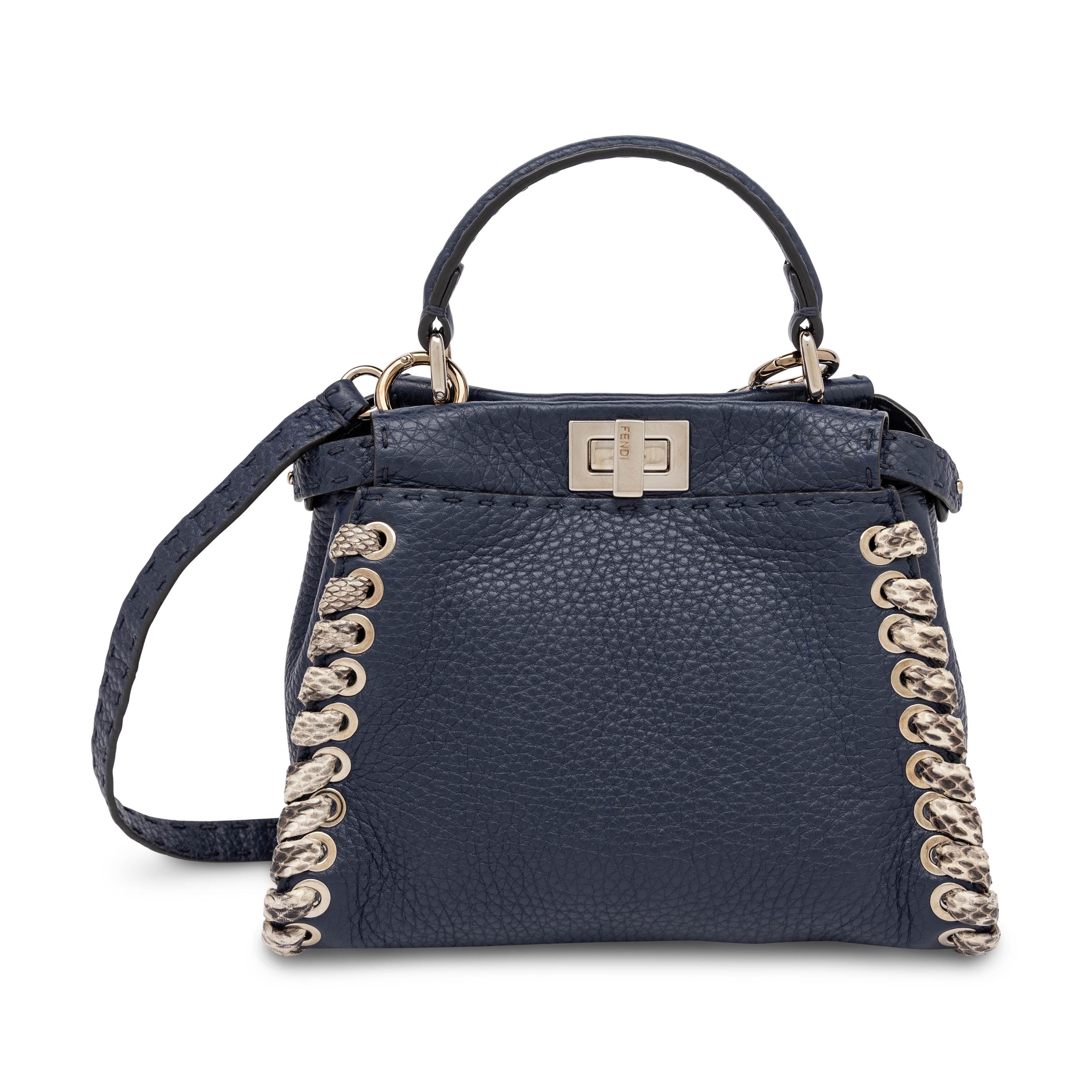 Fendi, Mini Peekaboo Bag in Navy Leather & Python