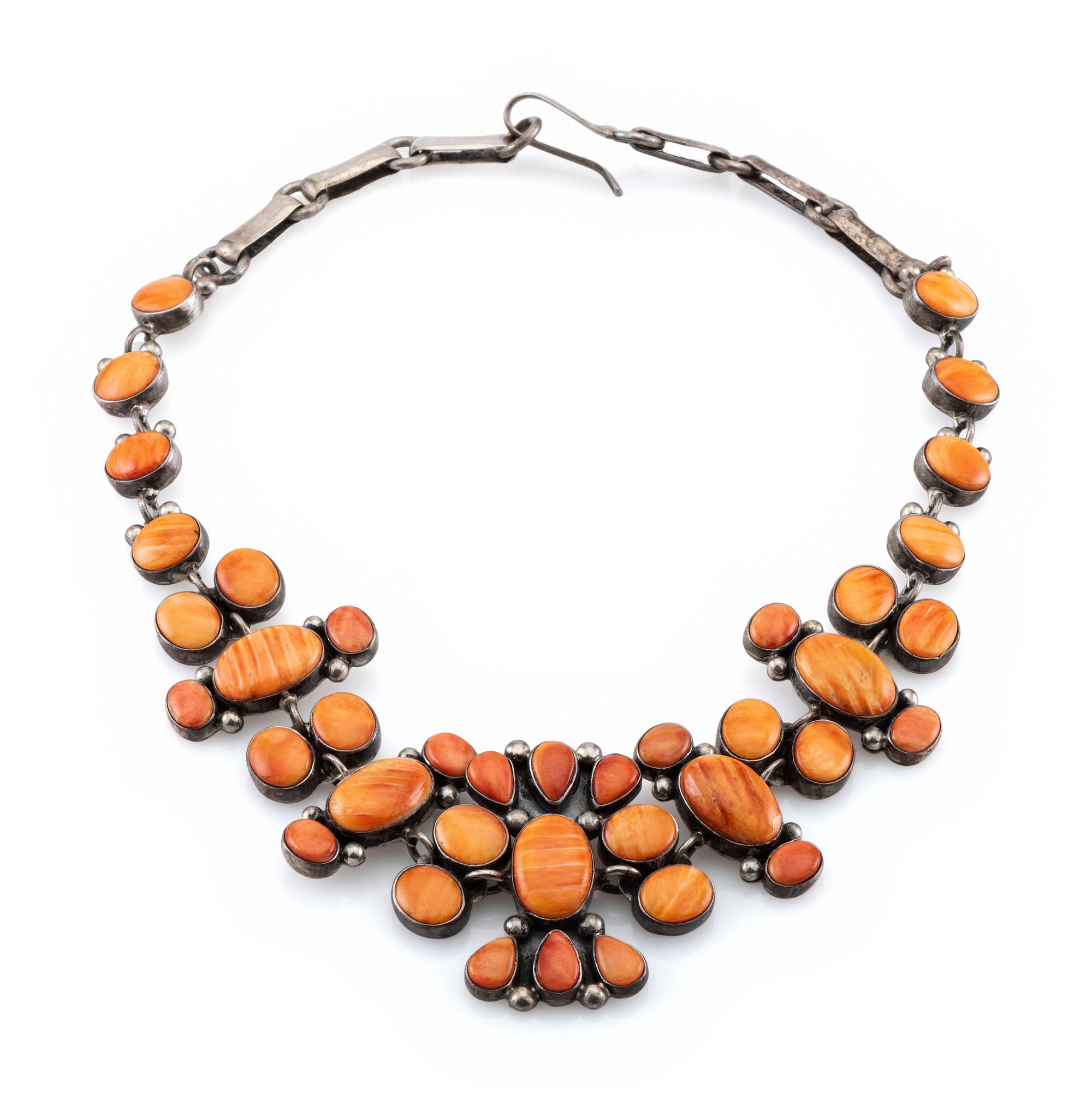 Sterling Silver and Spiny Oyster Cluster Choker
