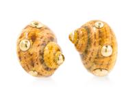 A Pair of 14 Karat Yellow Gold and Shell Earclips, MAZ, 13.40 dwts.