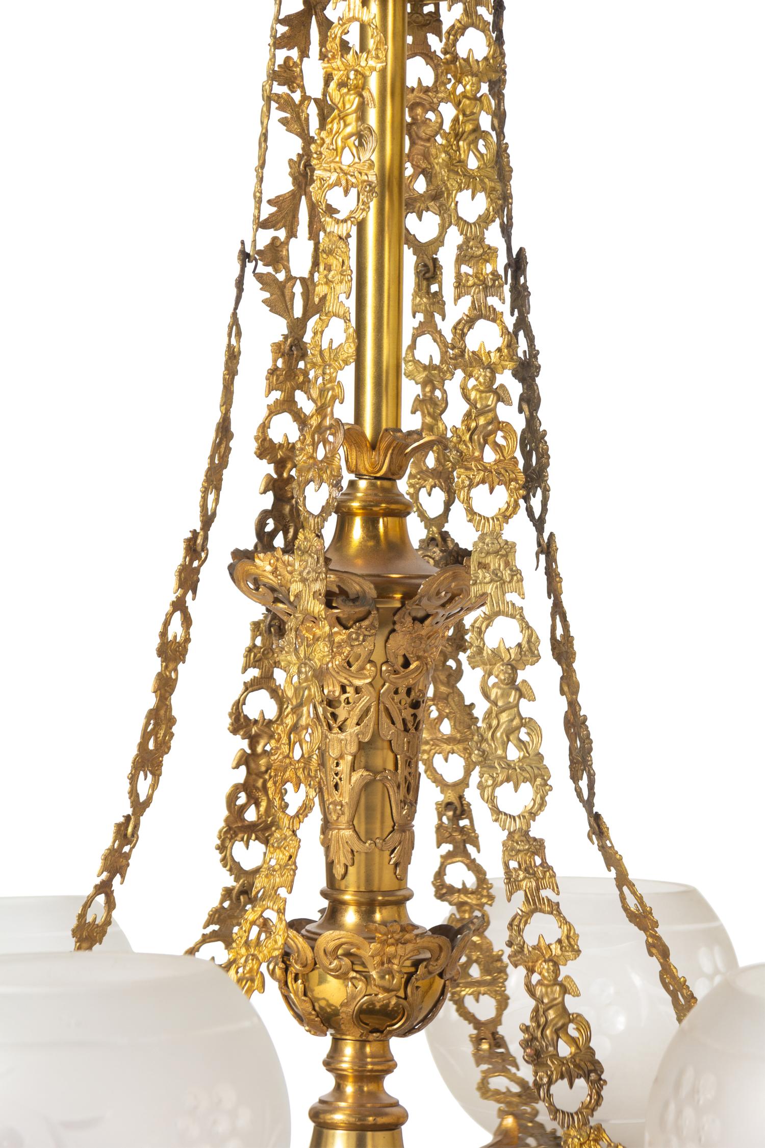 A Cornelius and Baker Six-Light Gilt Metal Gasolier
