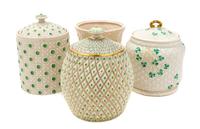 Four Belleek Biscuit Jars Height of tallest 7 1/4 inches. — SECOND BLACK MARK THROUGH SIXTH GREEN MARK (1891-1980)