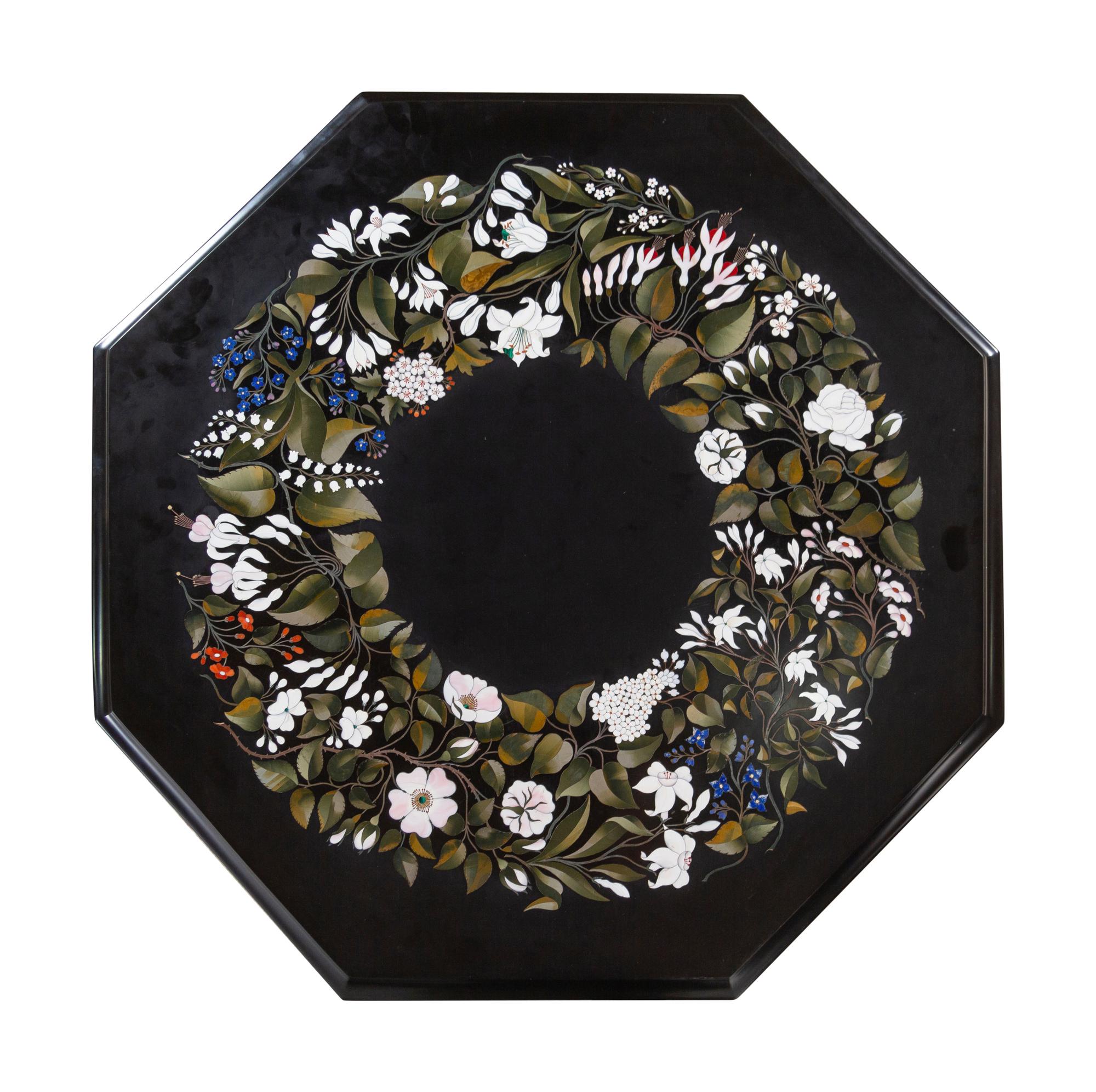 An Italian Pietra Dura Inlaid Slate Octagonal Top Side Table