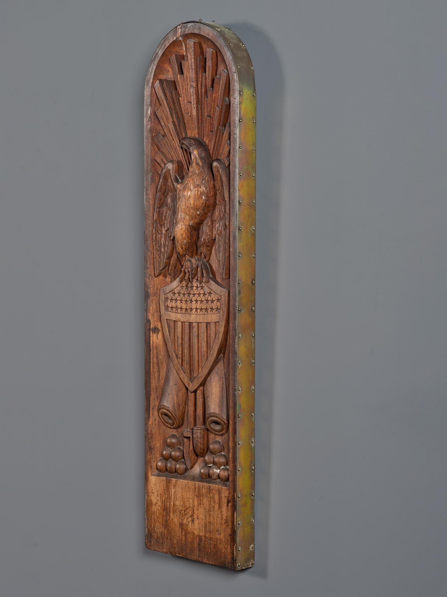 A USS Tallapoosa Eagle, Shield and Cannon Carved, Brass-Mounted Walnut Gangway Board