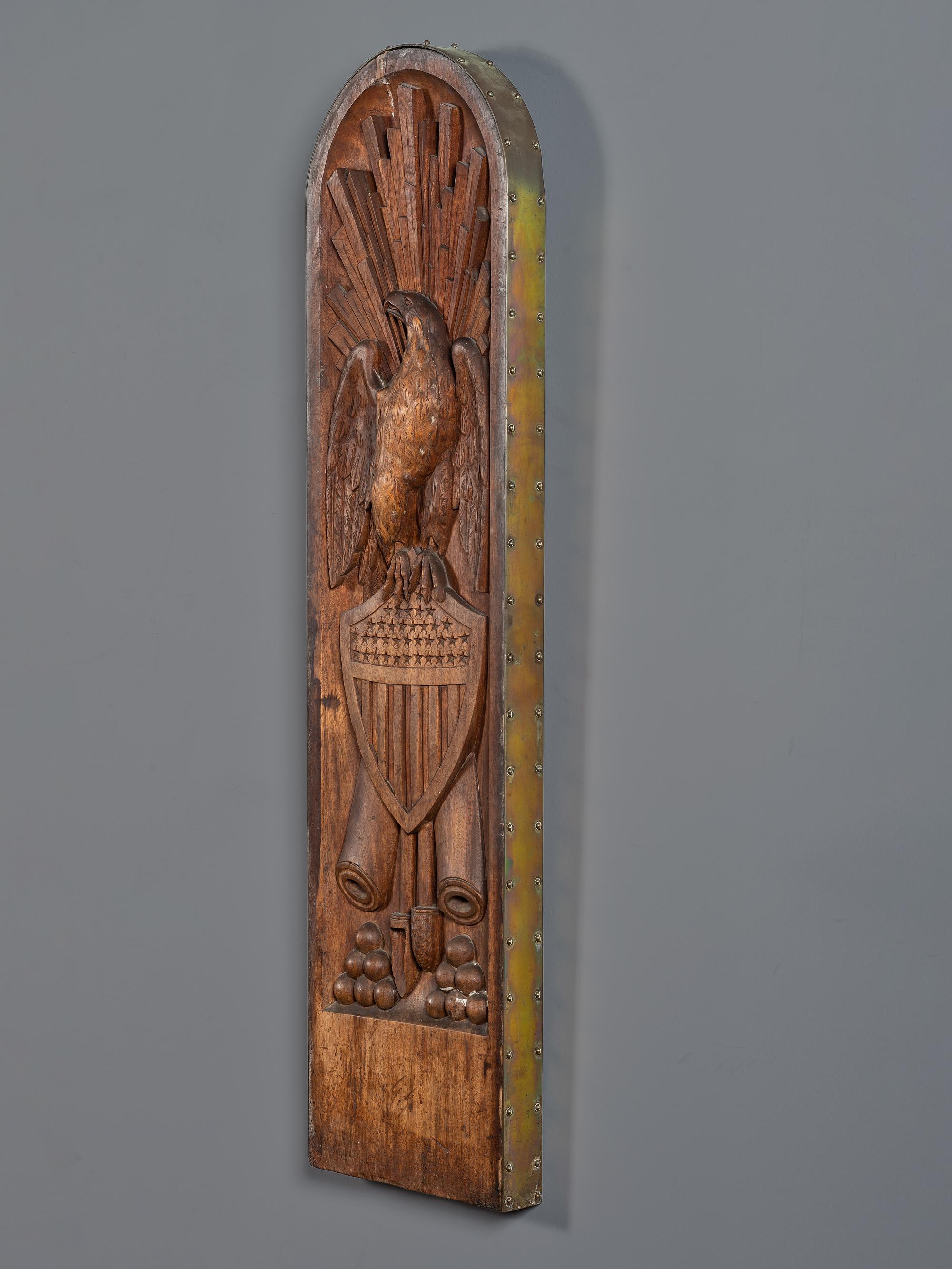 A USS Tallapoosa Eagle, Shield and Cannon Carved, Brass-Mounted Walnut Gangway Board