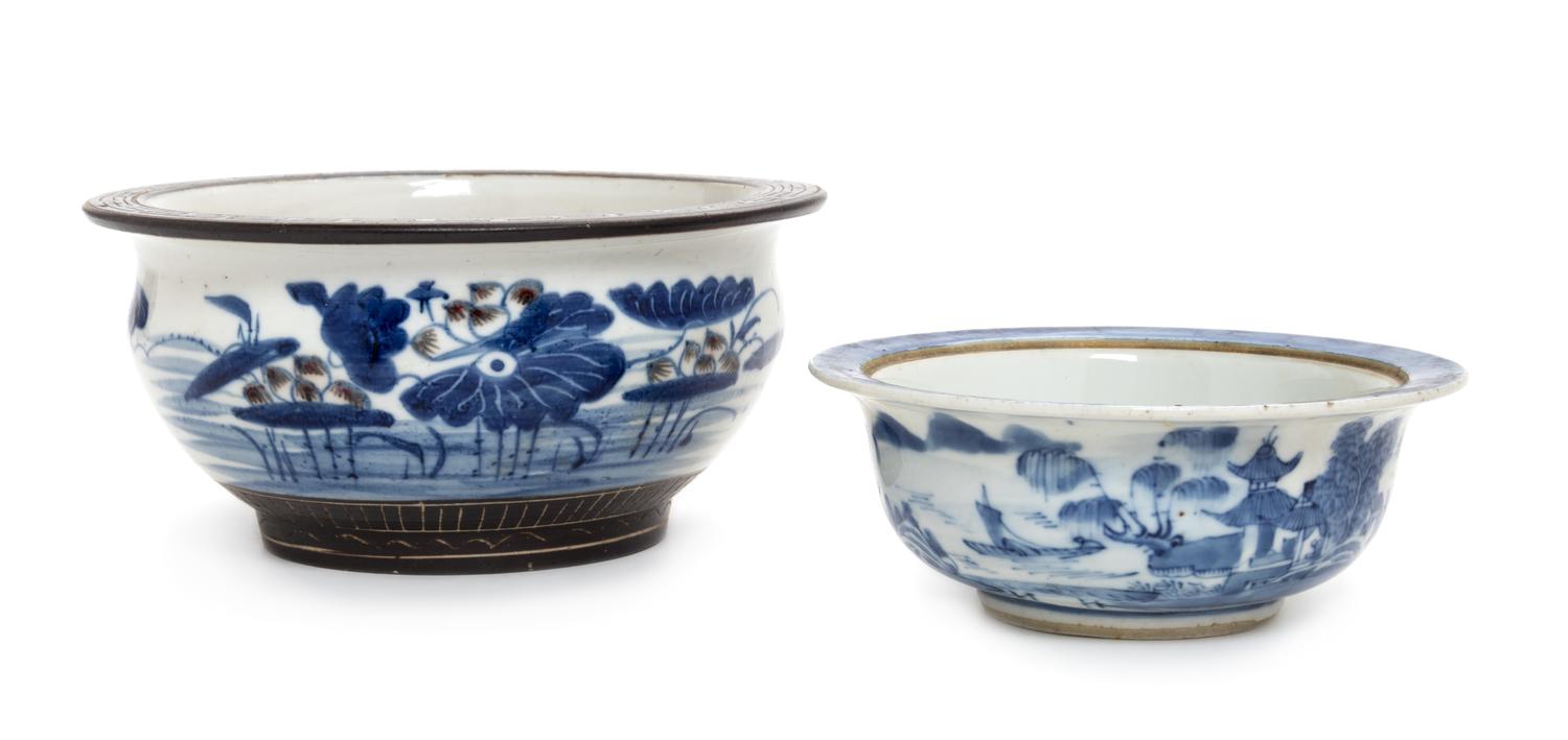 Two Chinese Blue and White Glazed Porcelain Bowls Diameter 8 inches. — LATE 19TH/20TH CENTURY