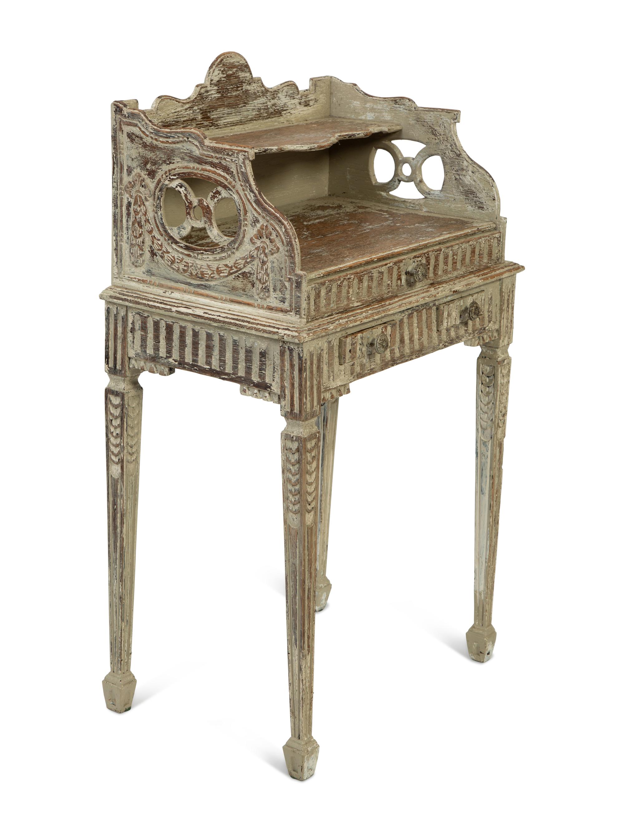 ALouis XVI Style Carved and White-Painted Bedside Table — 19TH CENTURY