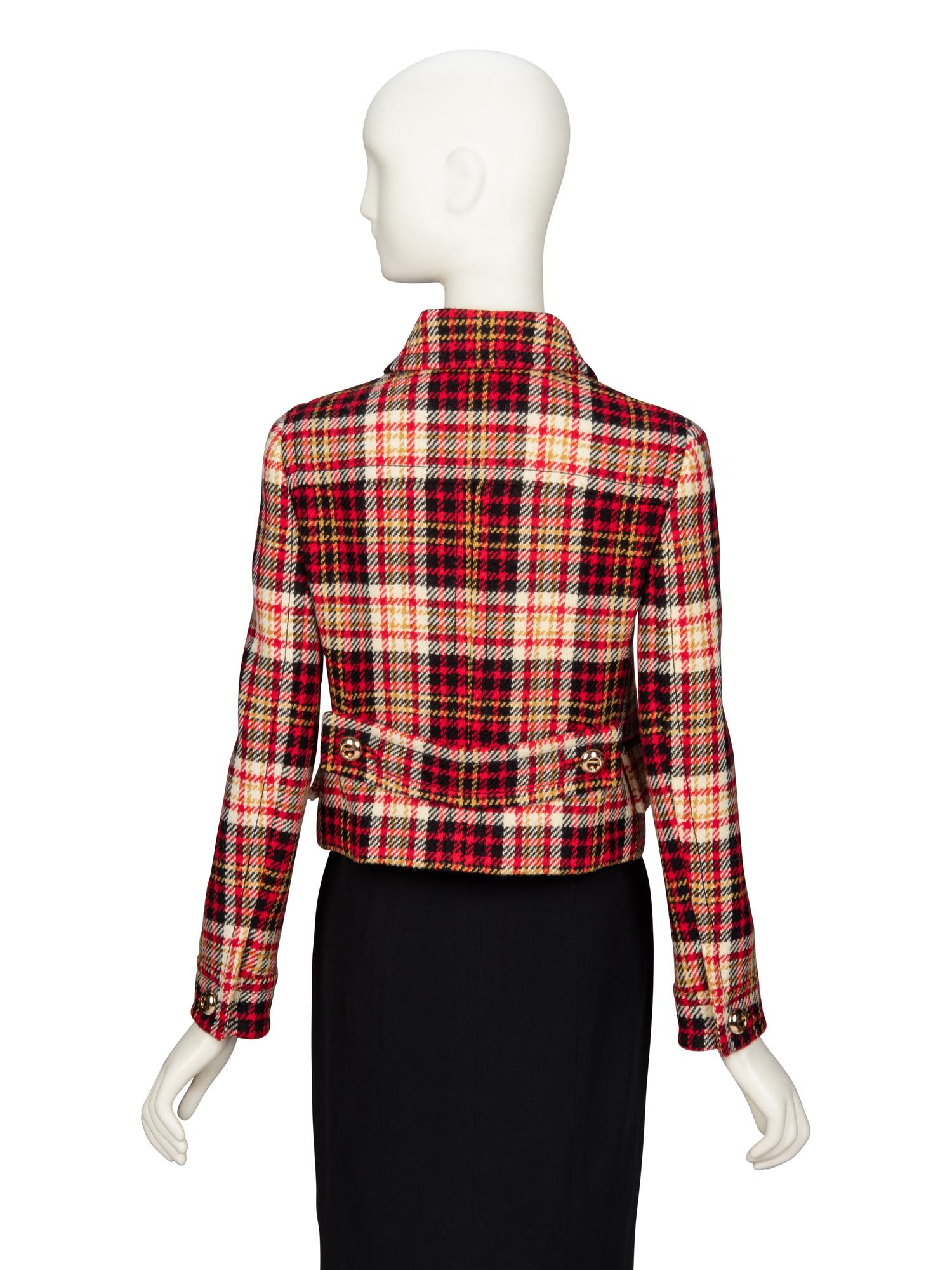 PRADA, PLAID TWEED CROP JACKET
