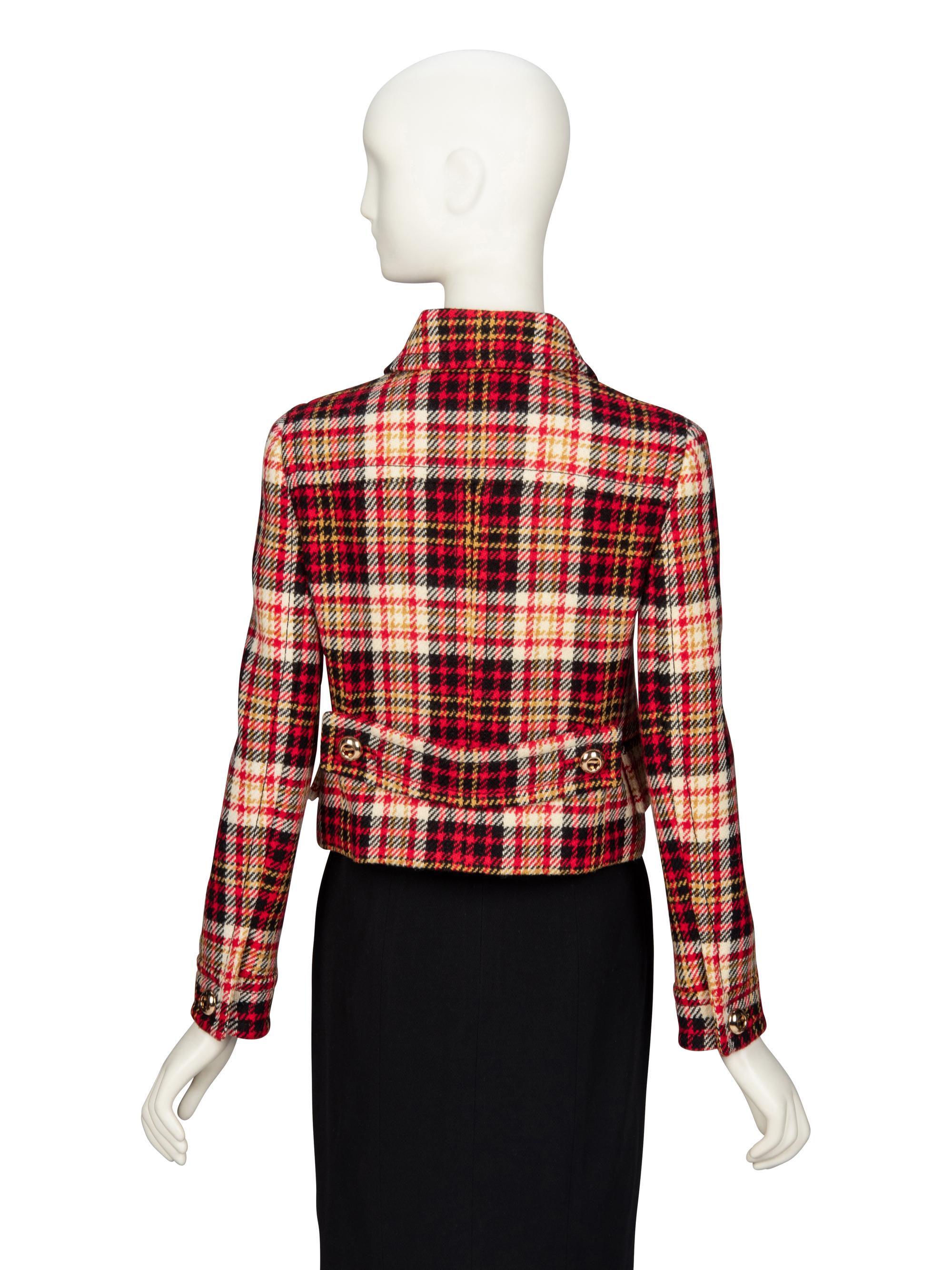 PRADA, PLAID TWEED CROP JACKET