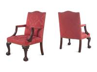 A Pair of Chippendale Style Mahogany Library Chairs