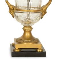 A Pair of Continental Gilt Bronze and Cut Glass Urns Mounted as Lamps