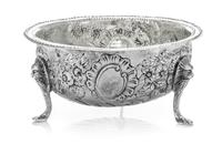 An Irish Victorian Silver Sugar Bowl, John Shields, Dublin, 1893, the beaded rim above the body having repousse pastoral scenes and a v