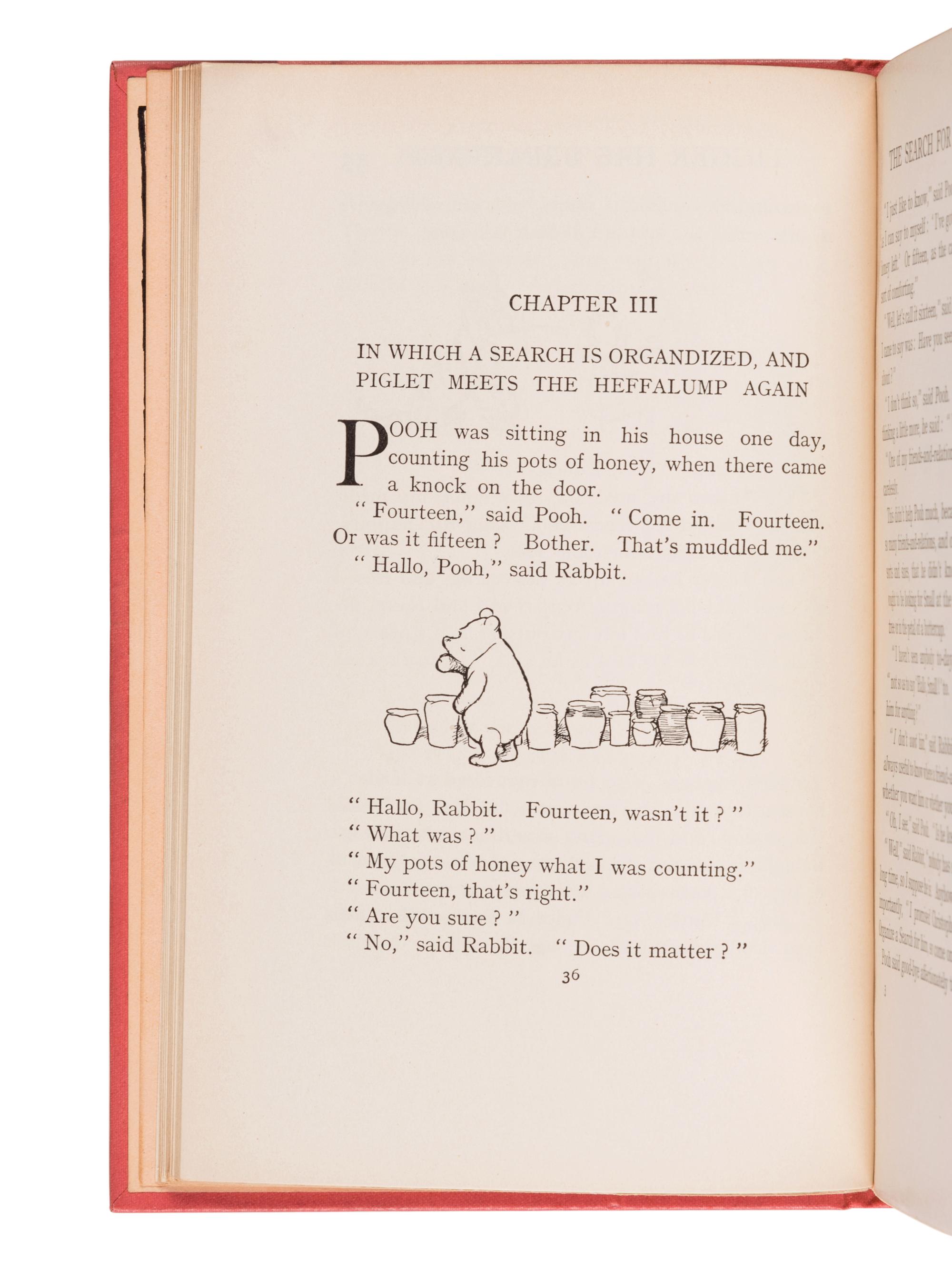 MILNE, Alan Alexander (“A.A. Milne”) (1882-1956). The House at Pooh Corner . Ernest Howard SHEPARD (1879-1976), illustrator. London: Methuen & Co. Ltd., 1928.