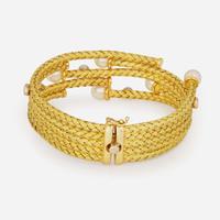 An 18K Yellow Gold, Pearl, and Diamond Bracelet