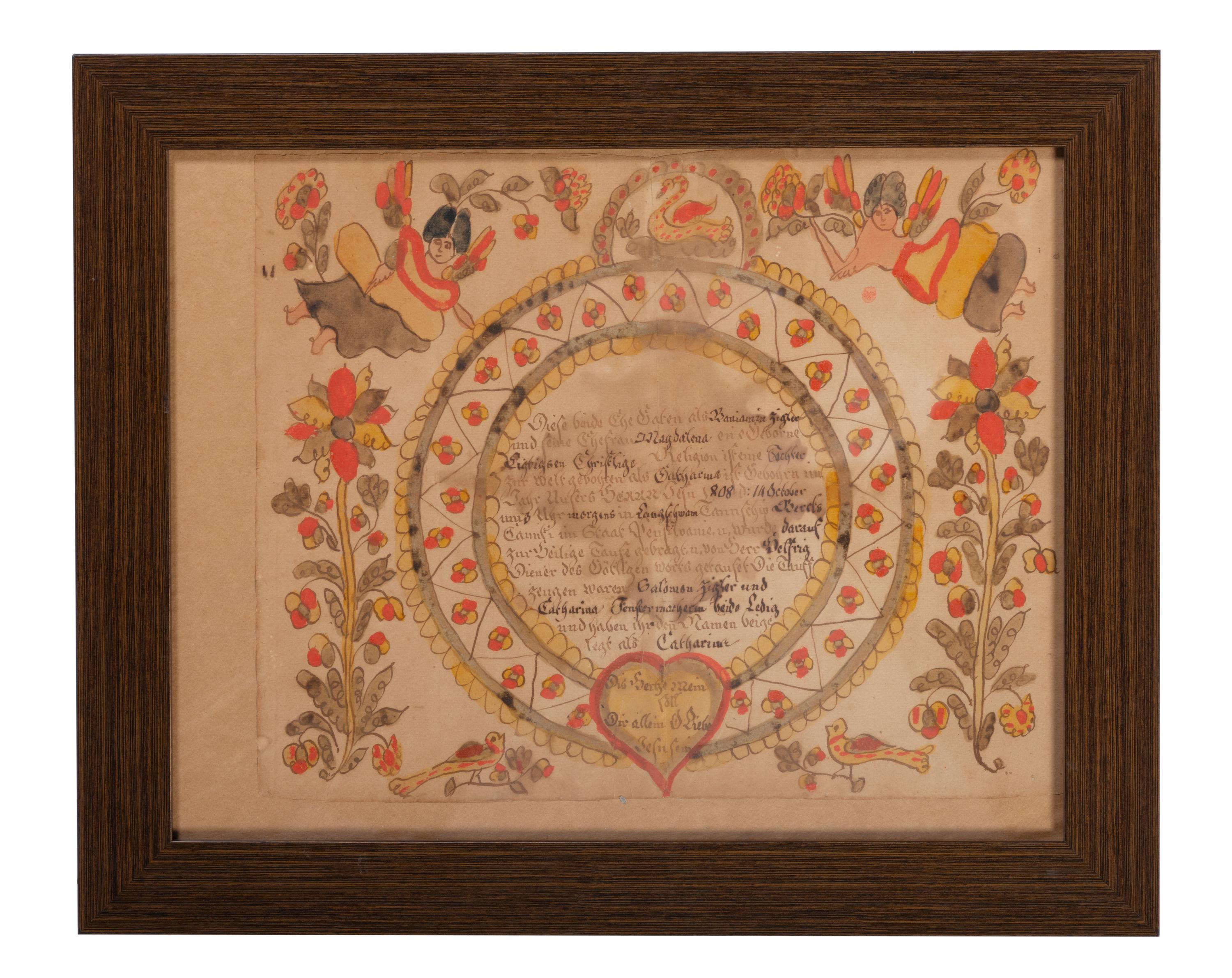 A Birth Certificate Watercolor Fraktur