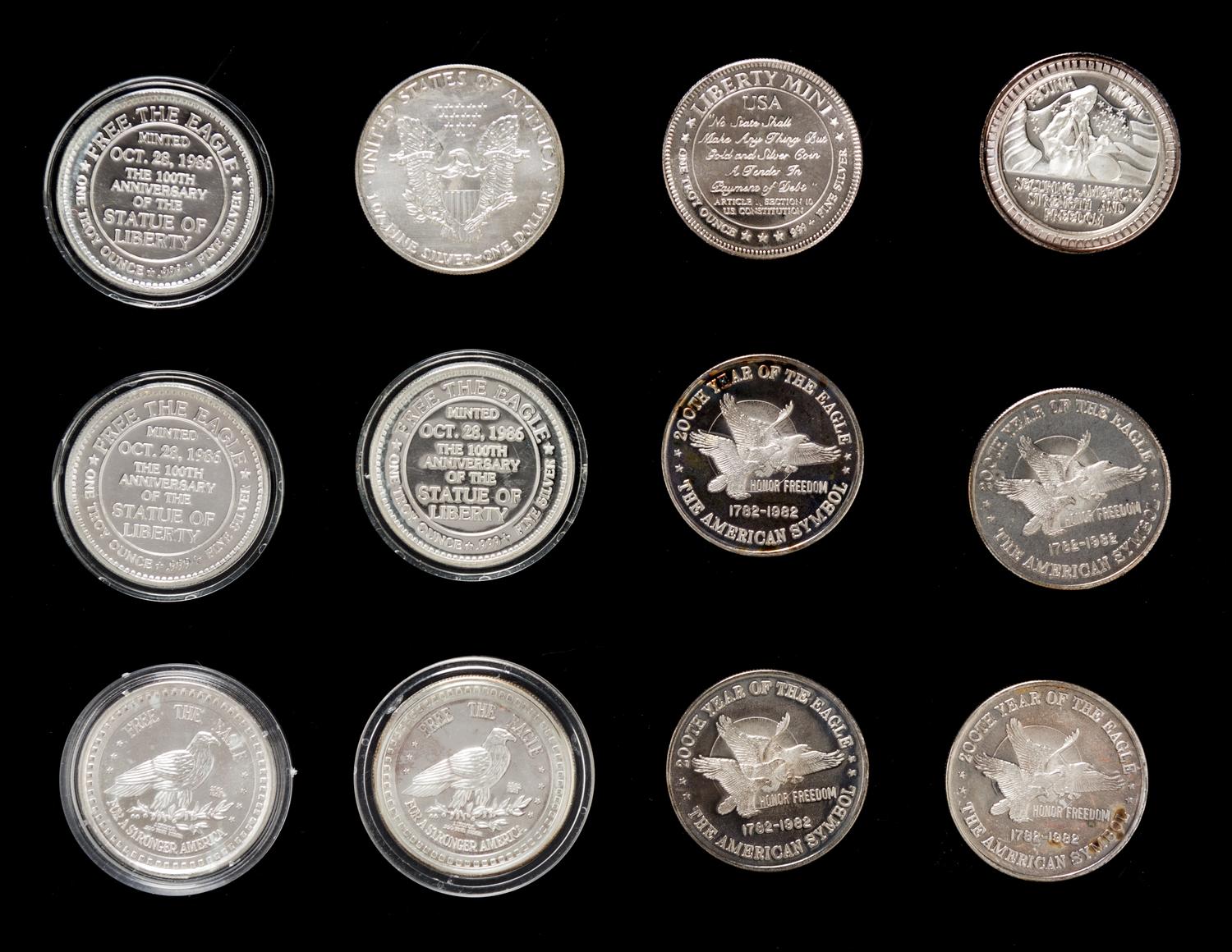 A Group of Fourteen American 1-Ounce Silver Rounds