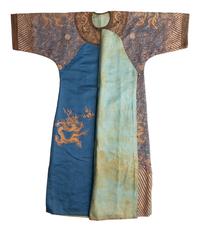 A Chinese Blue-Ground Silk 'Dragon' Robe
