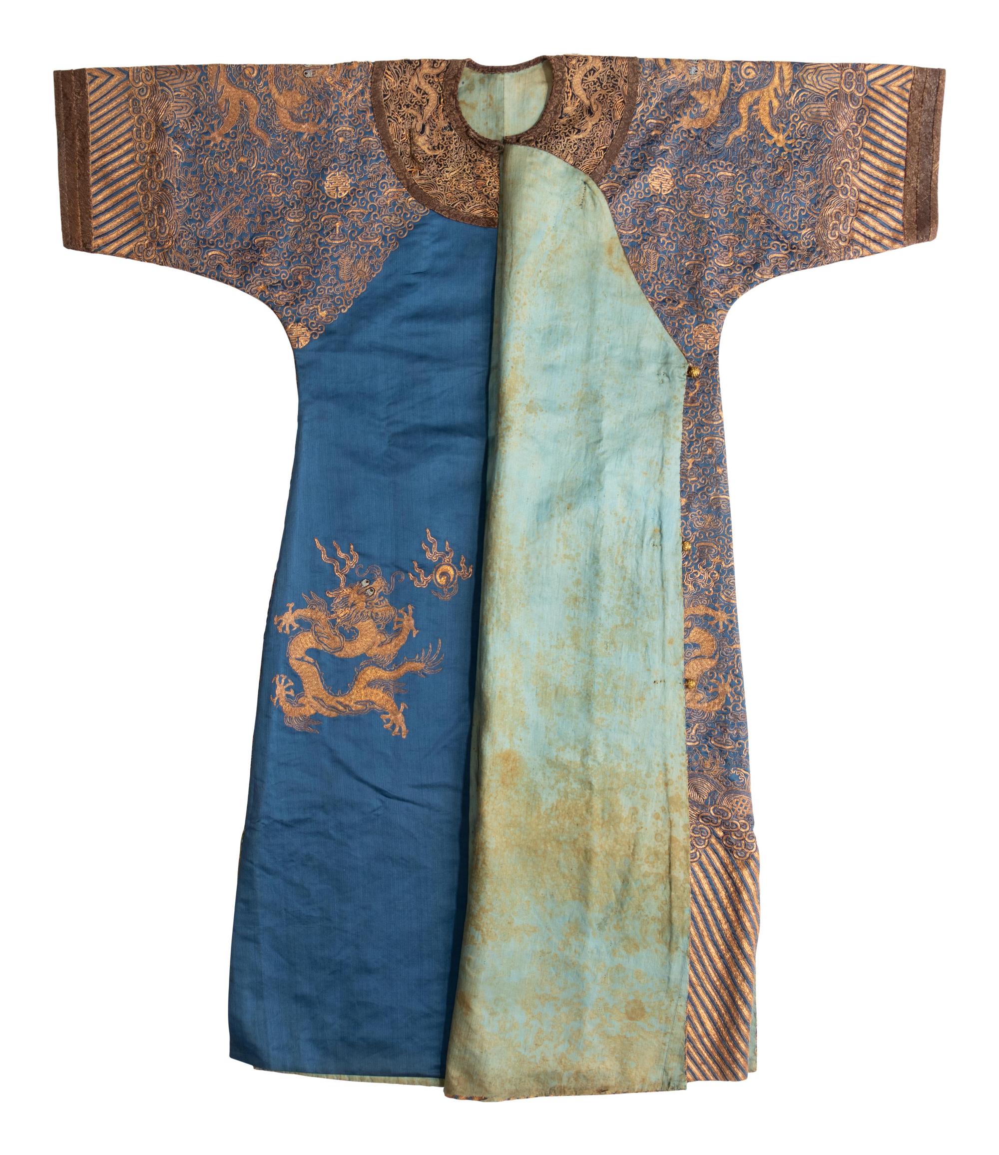A Chinese Blue-Ground Silk 'Dragon' Robe