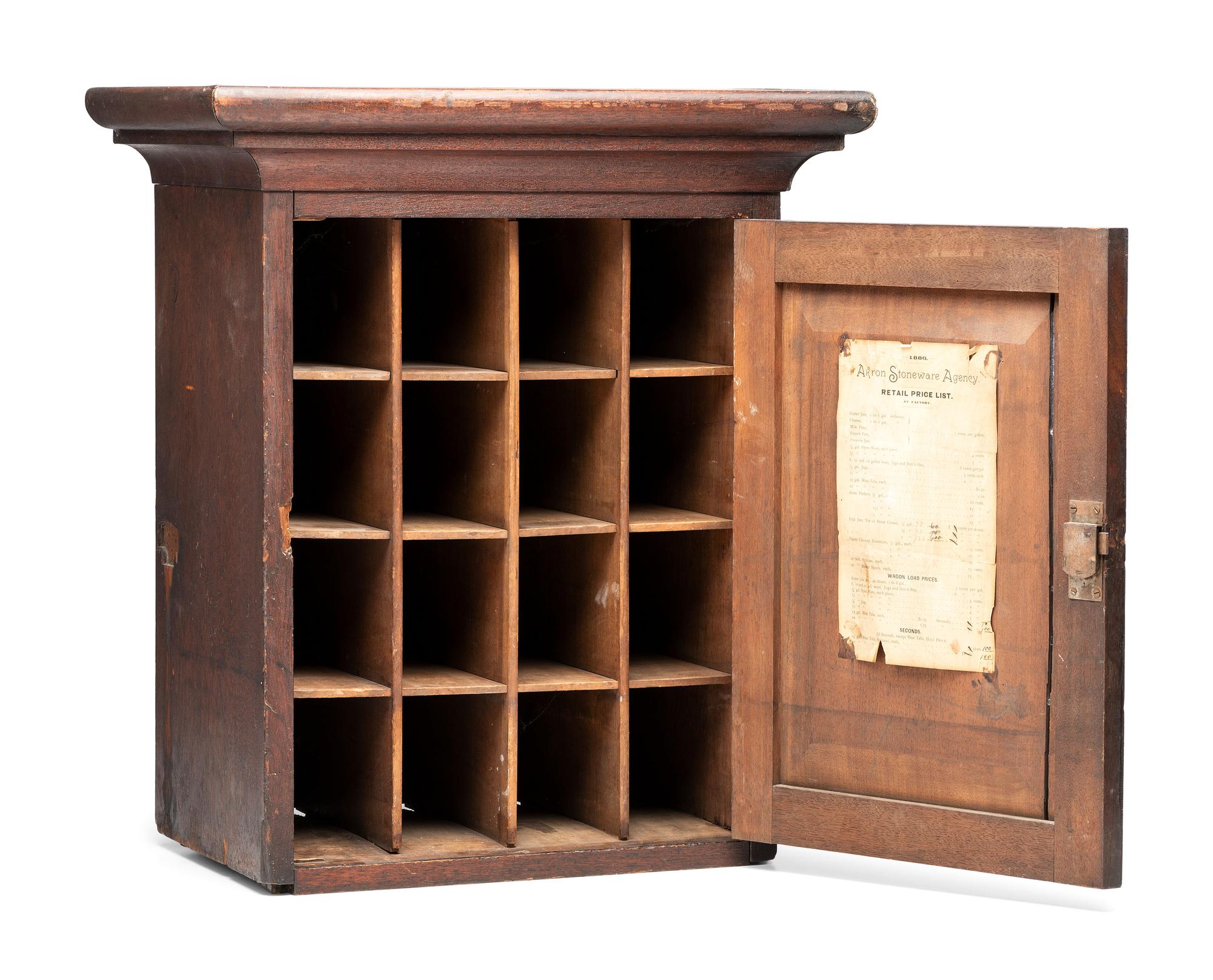 A Stoneware Merchant's Walnut Hanging Cupboard