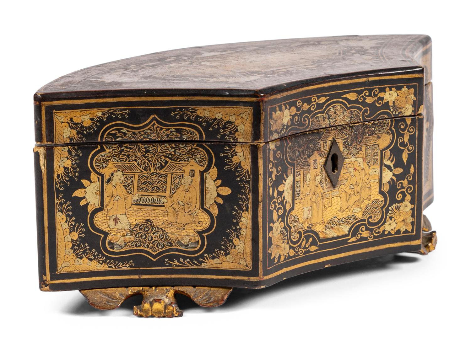 A Chinese Export Lacquer Tea Caddy