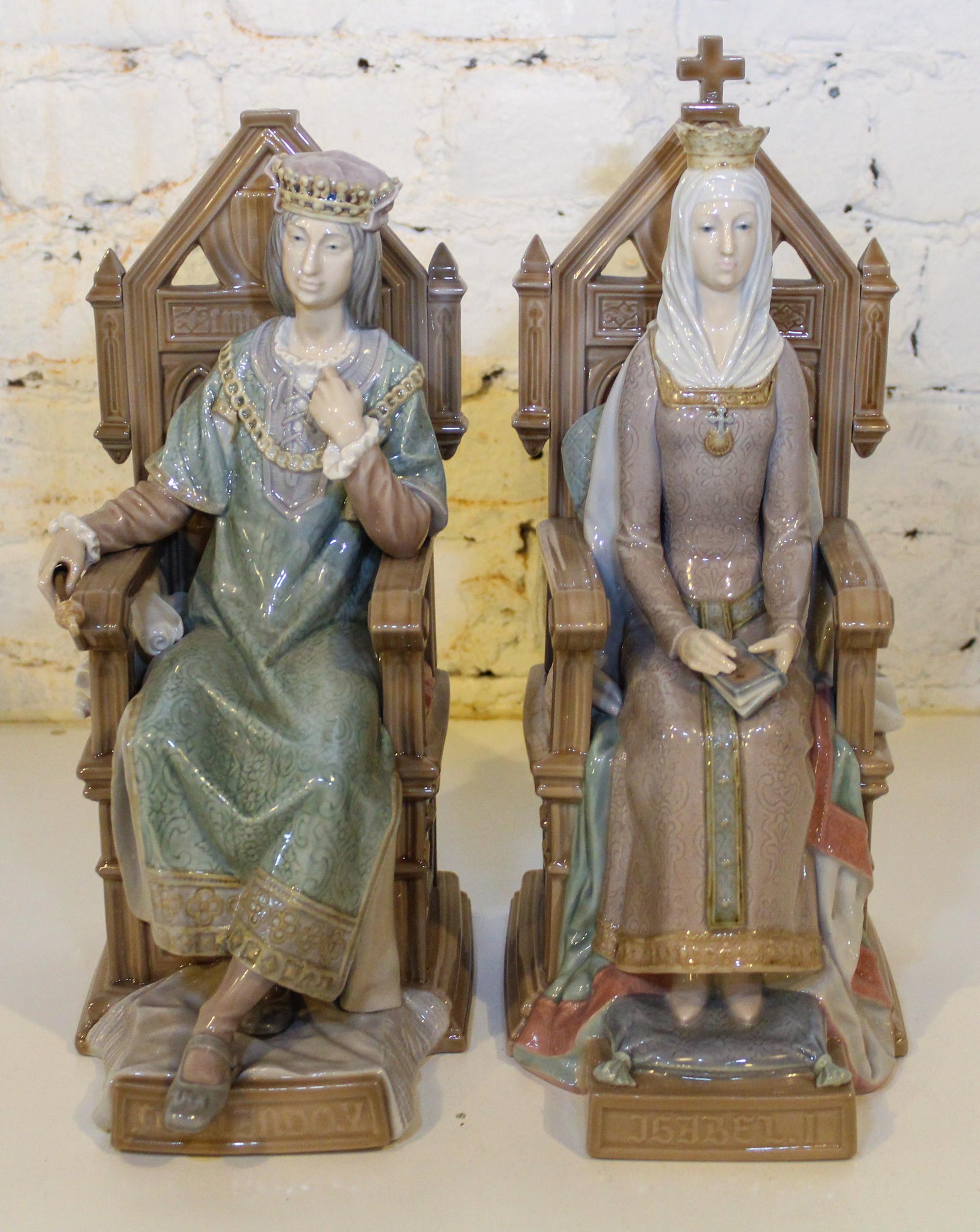 A Pair of Lladro Porcelain Figures. Height 13 3/4 inches.