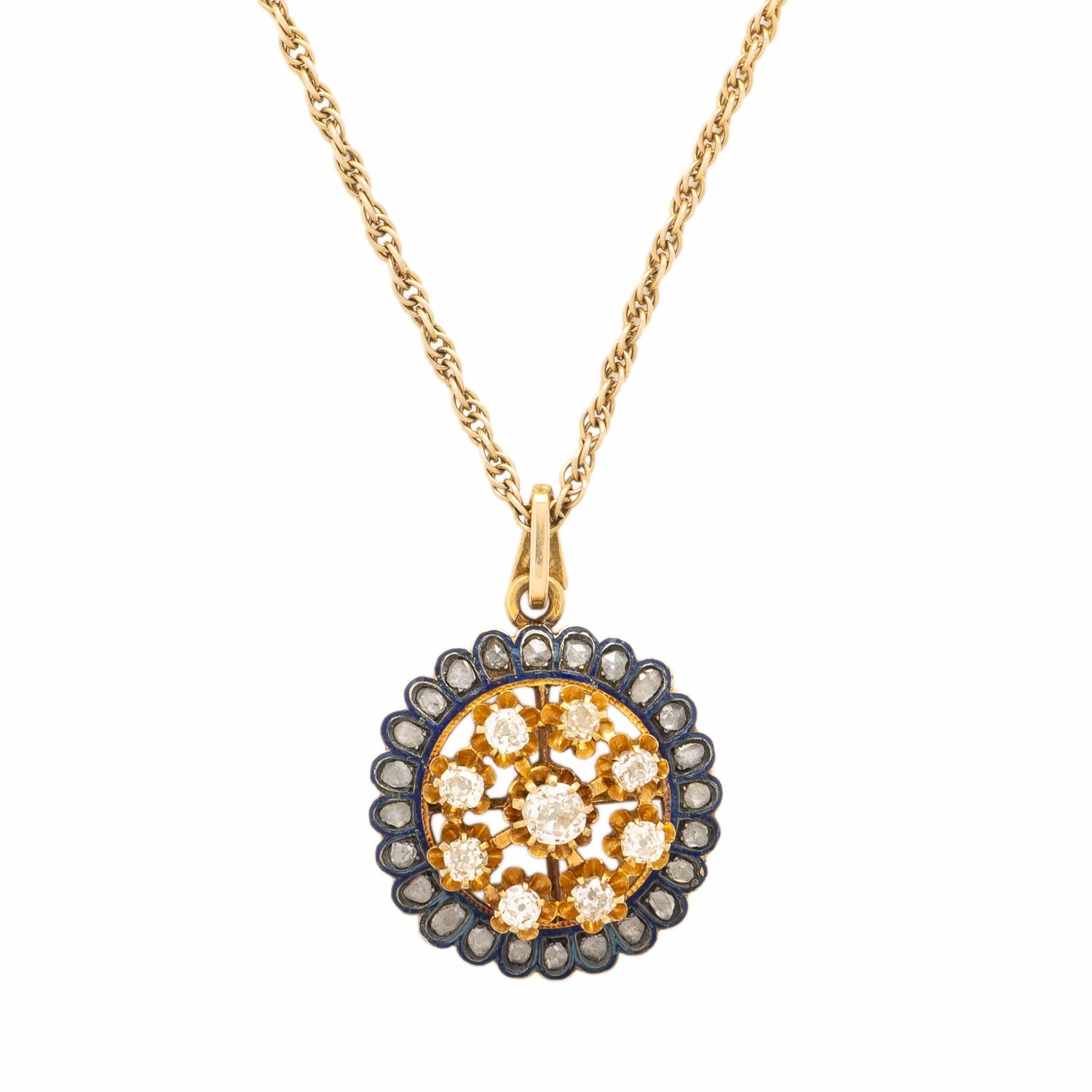 Diamond, Enamel, and Yellow Gold Necklace