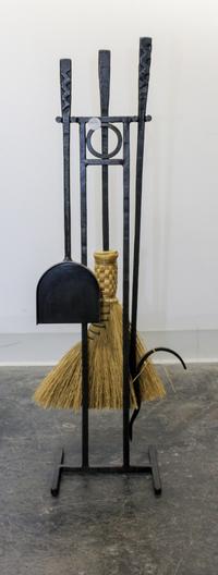 A Cast Iron Fireplace Tool Set Height 34 3/4 inches.