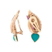 YELLOW GOLD, TURQUOISE, RUBY AND DIAMOND EARCLIPS