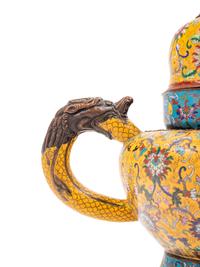 Three Chinese Yellow Ground Cloisonné Enameled Vessels