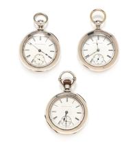 A Collection of Coin Silver Open Face Pocket Watches, Elgin, Circa 1882 and 1883, 348.80 dwts.