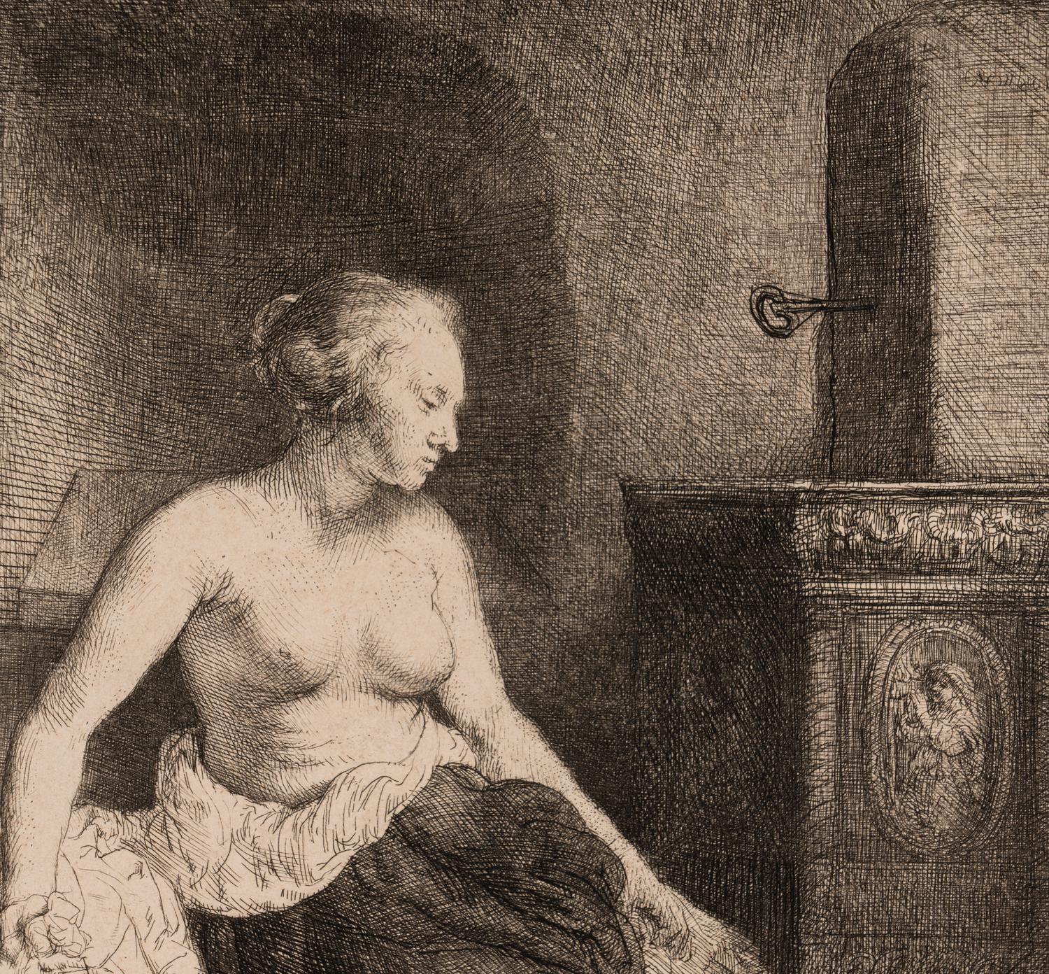 Woman Sitting Half Dressed by a Stove , 1658