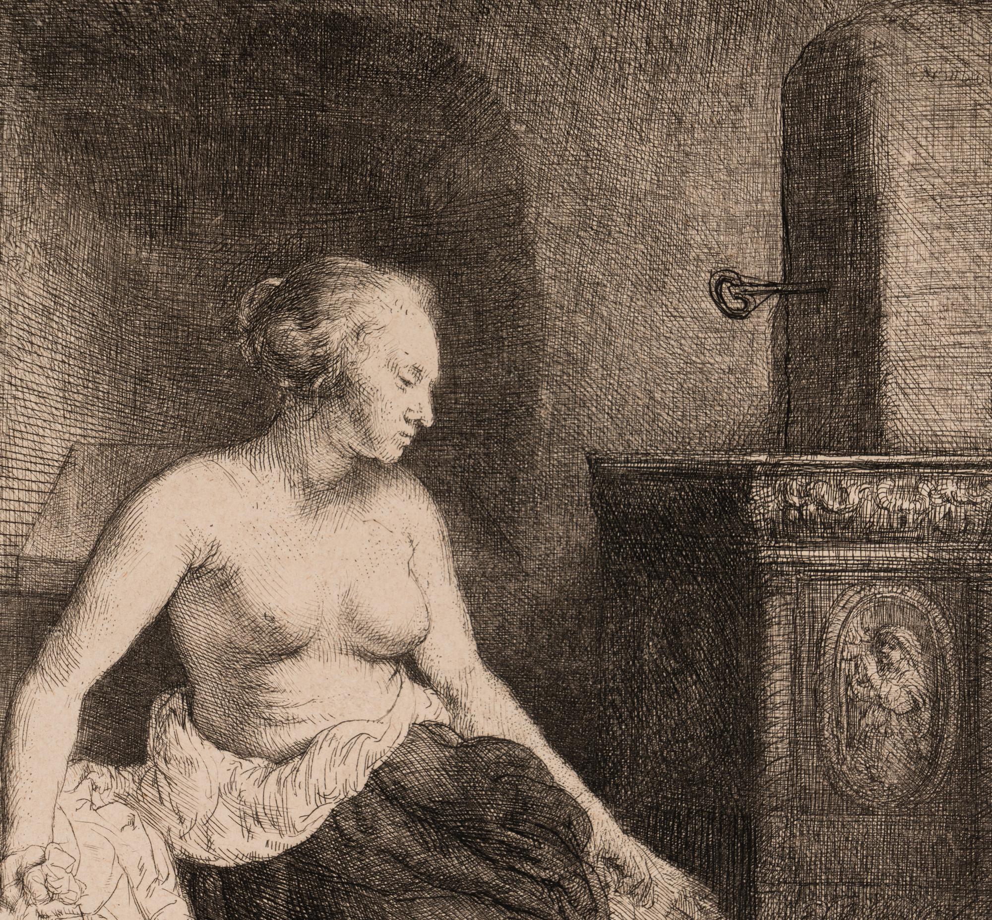 Woman Sitting Half Dressed by a Stove , 1658