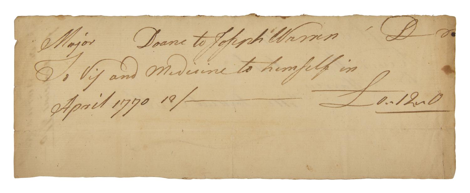 [Americana] Warren, Joseph. Autograph Document, signed