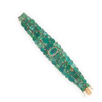 Emerald, Diamond, and Yellow Gold Bracelet