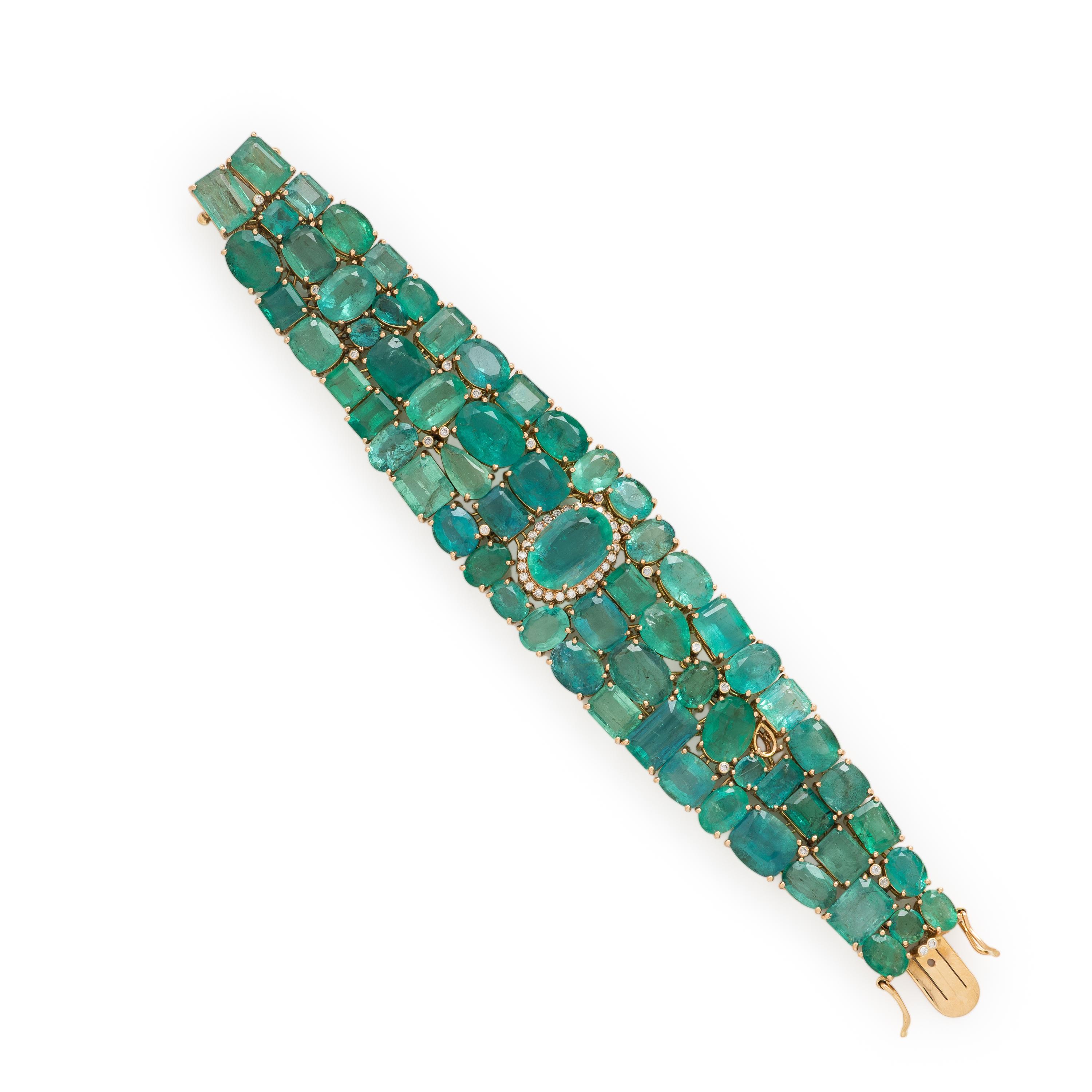 Emerald, Diamond, and Yellow Gold Bracelet
