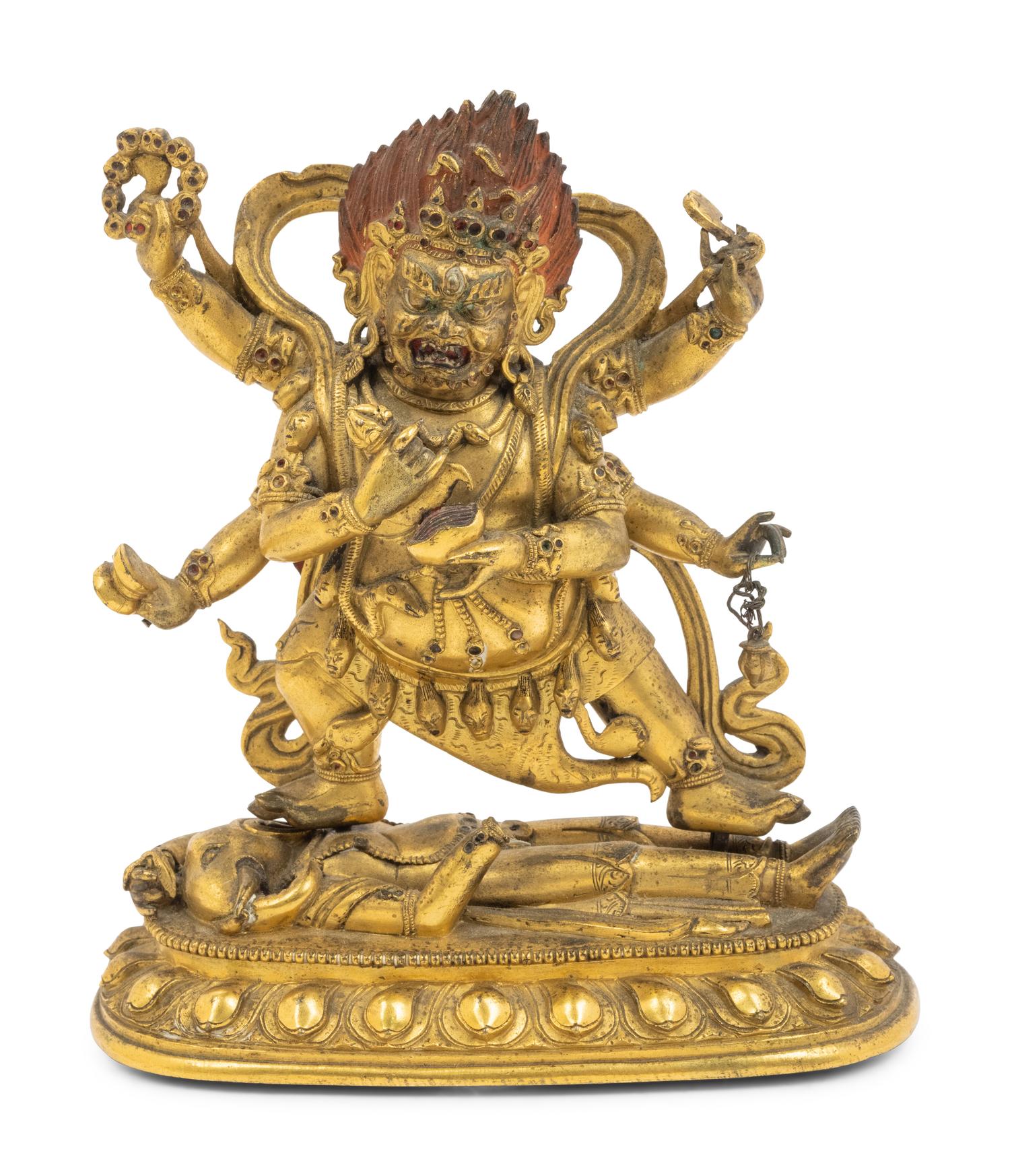 A Sino-Tibetan Gilt Bronze Figure of Mahakala