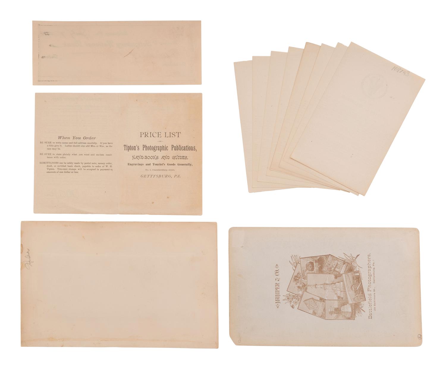 [EARLY PHOTOGRAPHY]. A collection of photographs and items related to Gettysburg photographers Levi MUMPER and W. H. TIPTON.