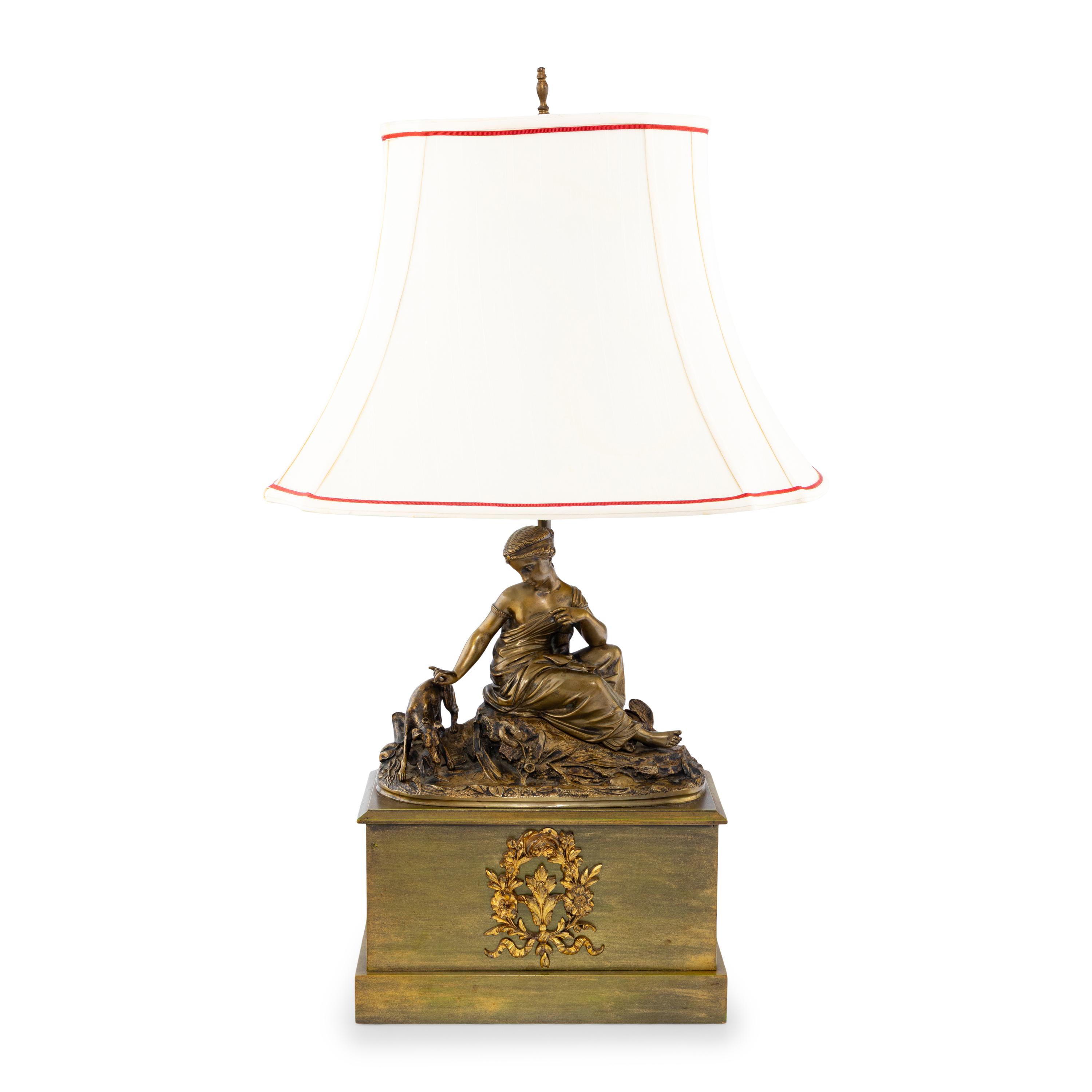 A French Gilt Metal Figural Group Mounted as a Lamp